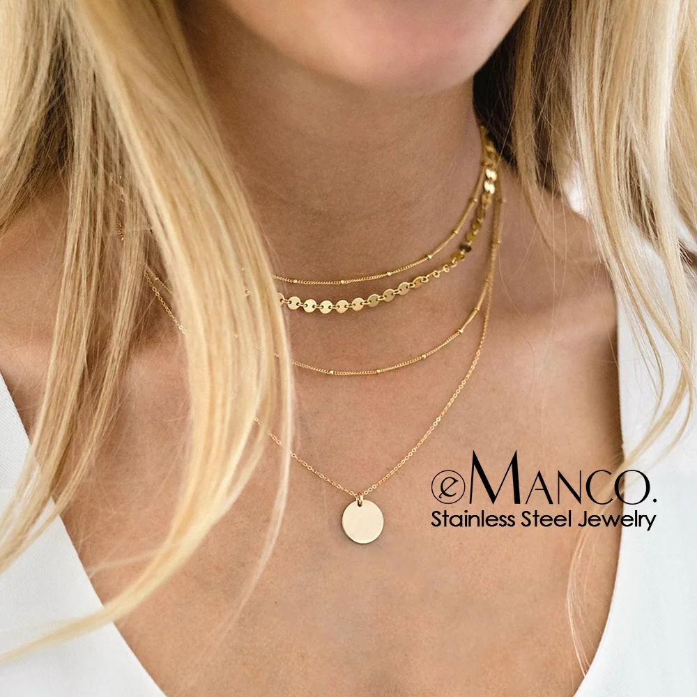 Multi Layered Necklace Set Jewelry Women African Stainless Steel Sequins 2022 necklace Bamboo Chain