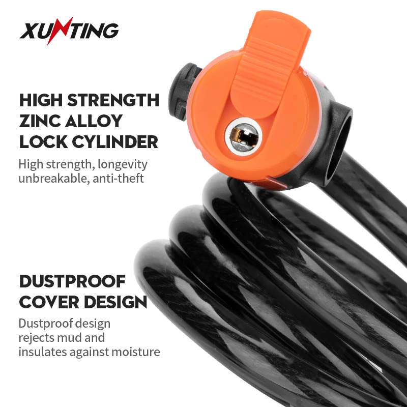 Xunting 1.2M Length Wholesale Anti-Theft Bike Security Lock Bike Locks With Keys Bike Lock Mounting Bracket Included