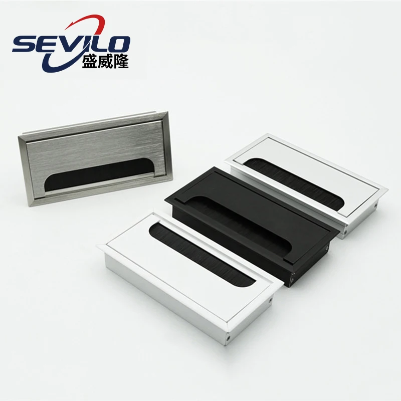 Factory Directly Sale Aluminum Alloy with a Brush Rectangular Box Computer Desktop Cable Grommet Wholesale