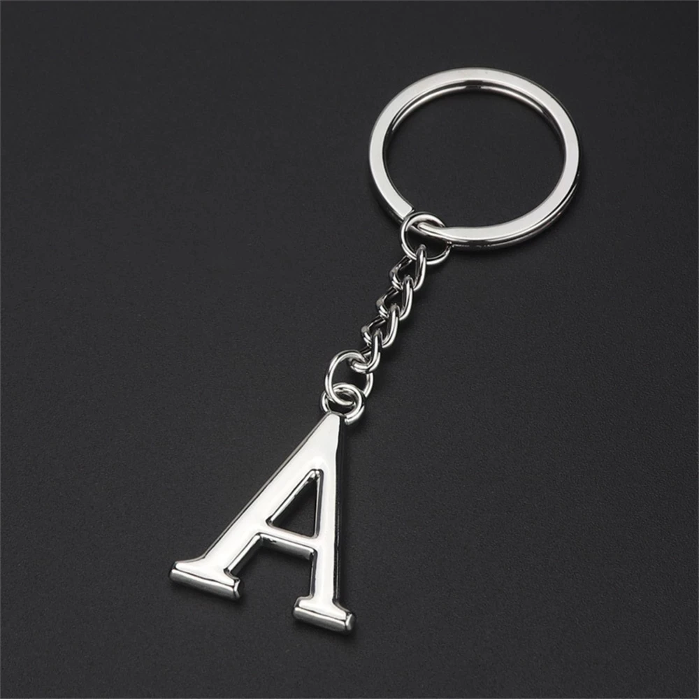 Metal DIY A-Z Letters keyChain Silver Color Car Key Ring 26 Letters Key chain