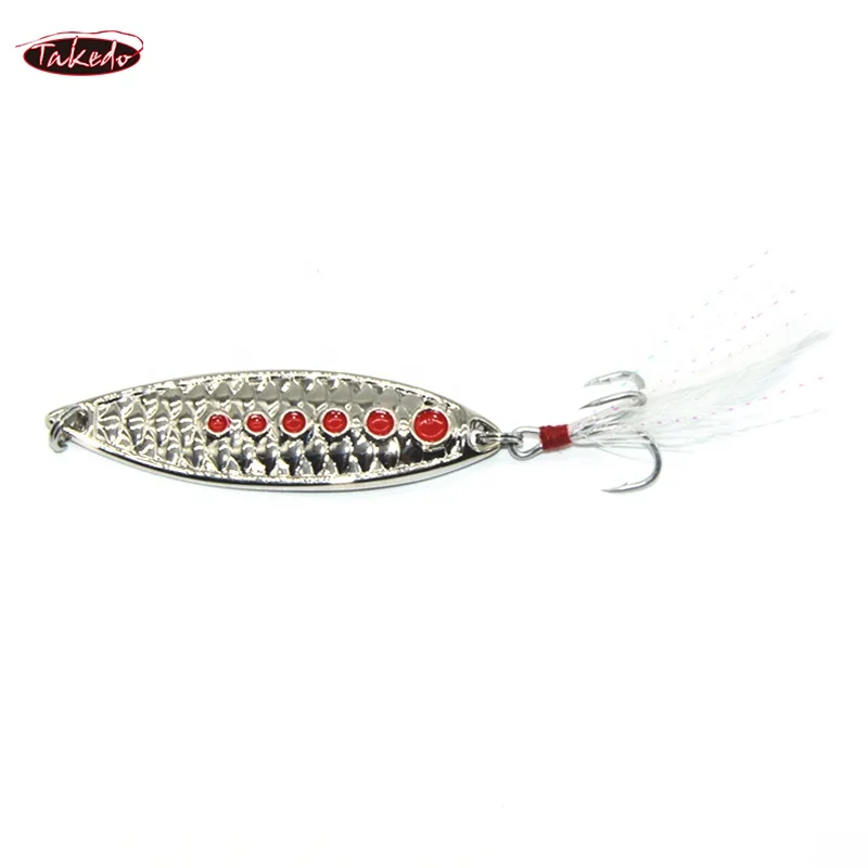 TAKEDO LW23 3g 5g 7g 10g 15g 20g Fish Scale Pattern Leech Spinnerbait Blood Slot Feather Hook Jigging Metal Fishing Spoon Blanks