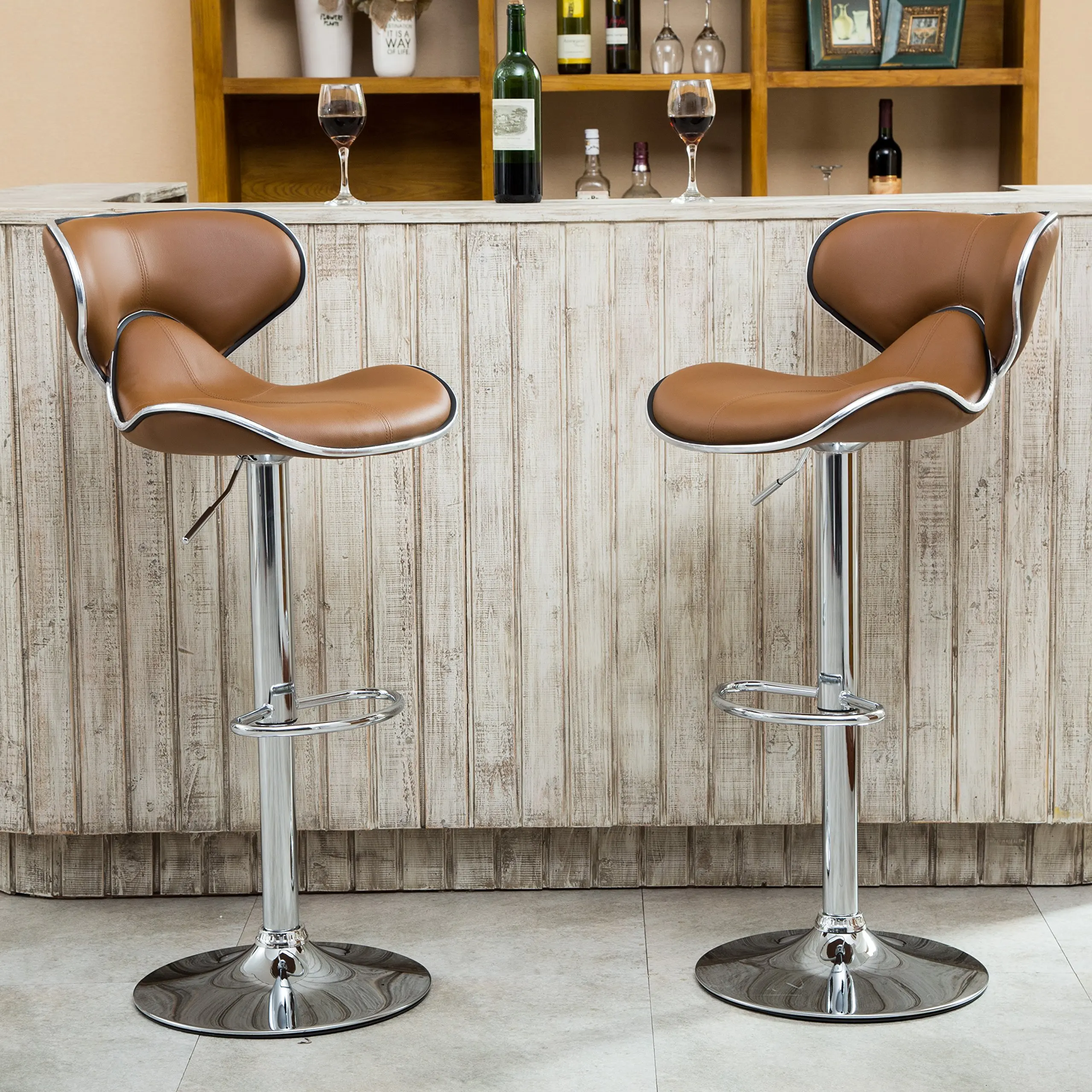 White Luxury Adjustable Synthetic Leather Silver Based Bar Stools Bar Chairs Without Armrest