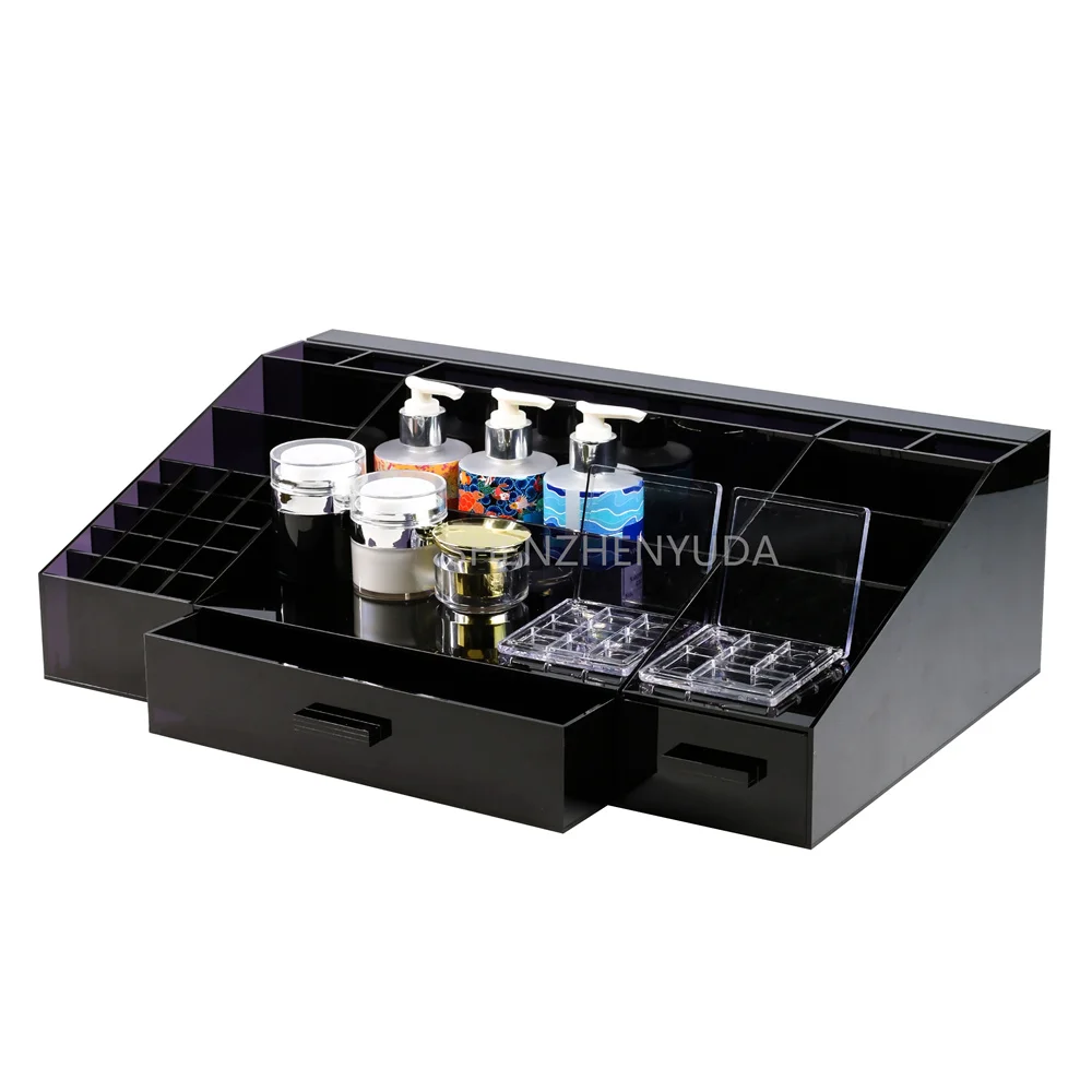 Black PMMA Counter Cosmetic Unit Showcase Lucite Lipstick Eyeshadow Make up Brush Palette Cosmetic Integrated display stand