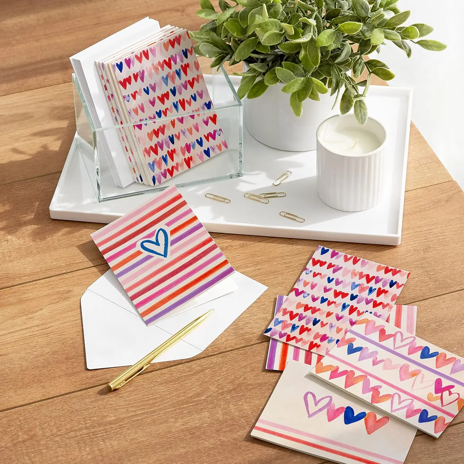 Blank Cards Assortment for Valentines Day Cards and Envelopes Pack Watercolor Hearts Greeting Cards for Wedding