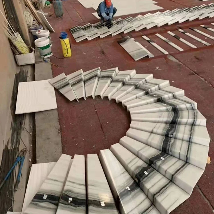 Panda white marble design stairs marble subway tile marble stair treads and risers