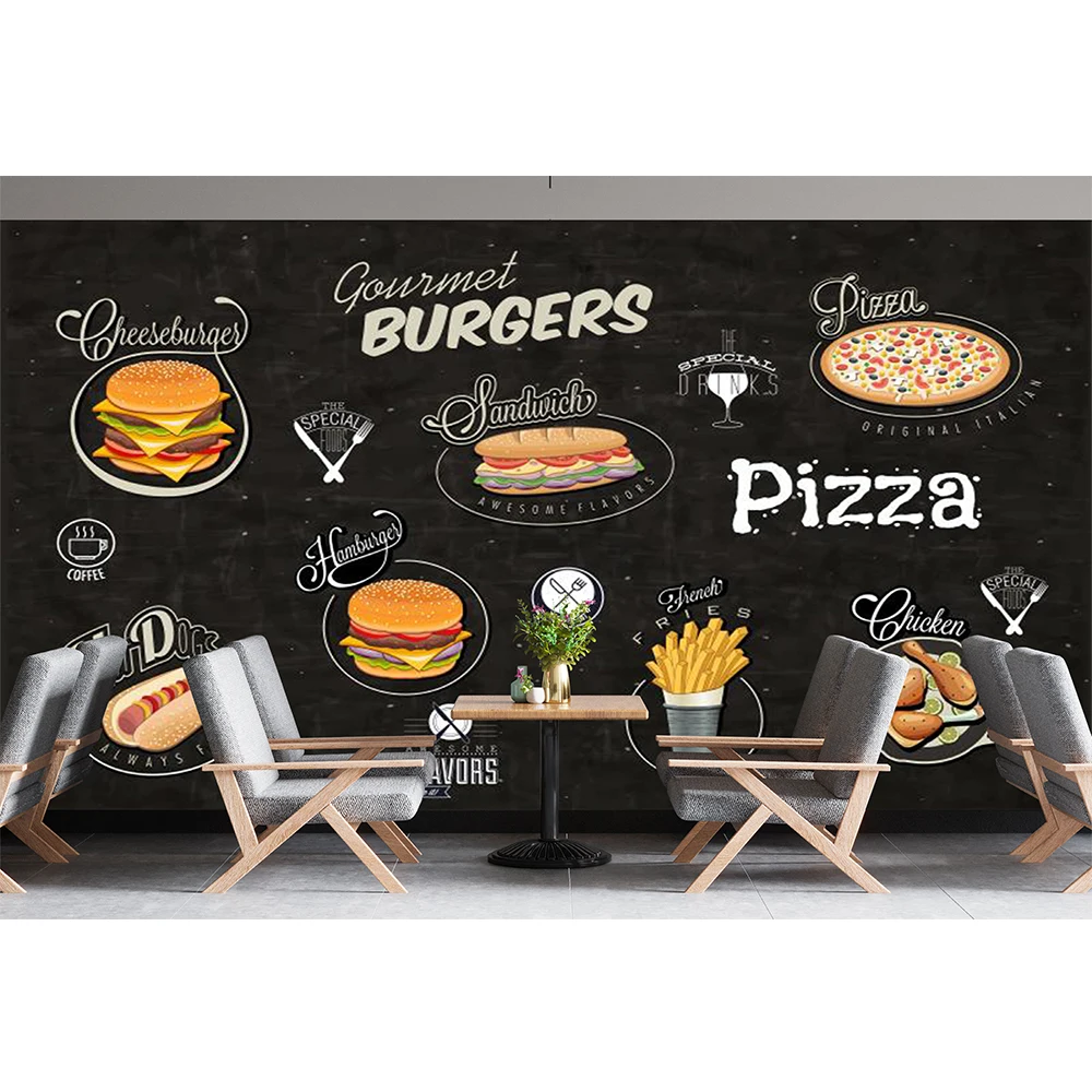 Custom 3d Pizza Food Wall Paper Snack Bar Industrial Decor Wall Mural Fast Food Restaurant Pizza Wallpaper