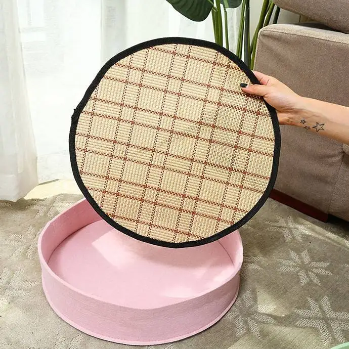 Factory Price Four-Seasons Solid Color Round Felt Pet Dog And Cat Beds With Replaceable Cooling Mats