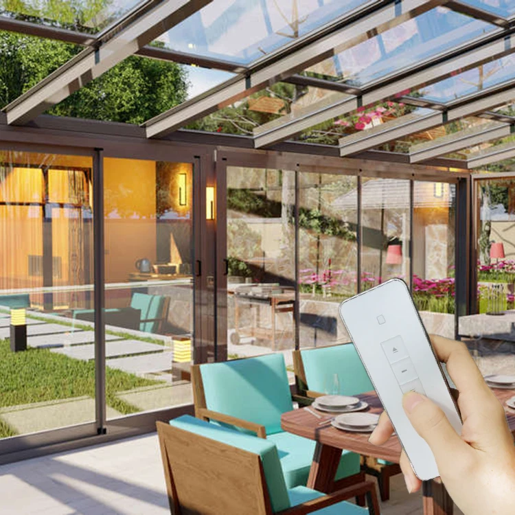 Gazebo Retractable Glass Sliding Roof System Automatic Retractable Large Skylight Roof Electric Building Sliding Roof