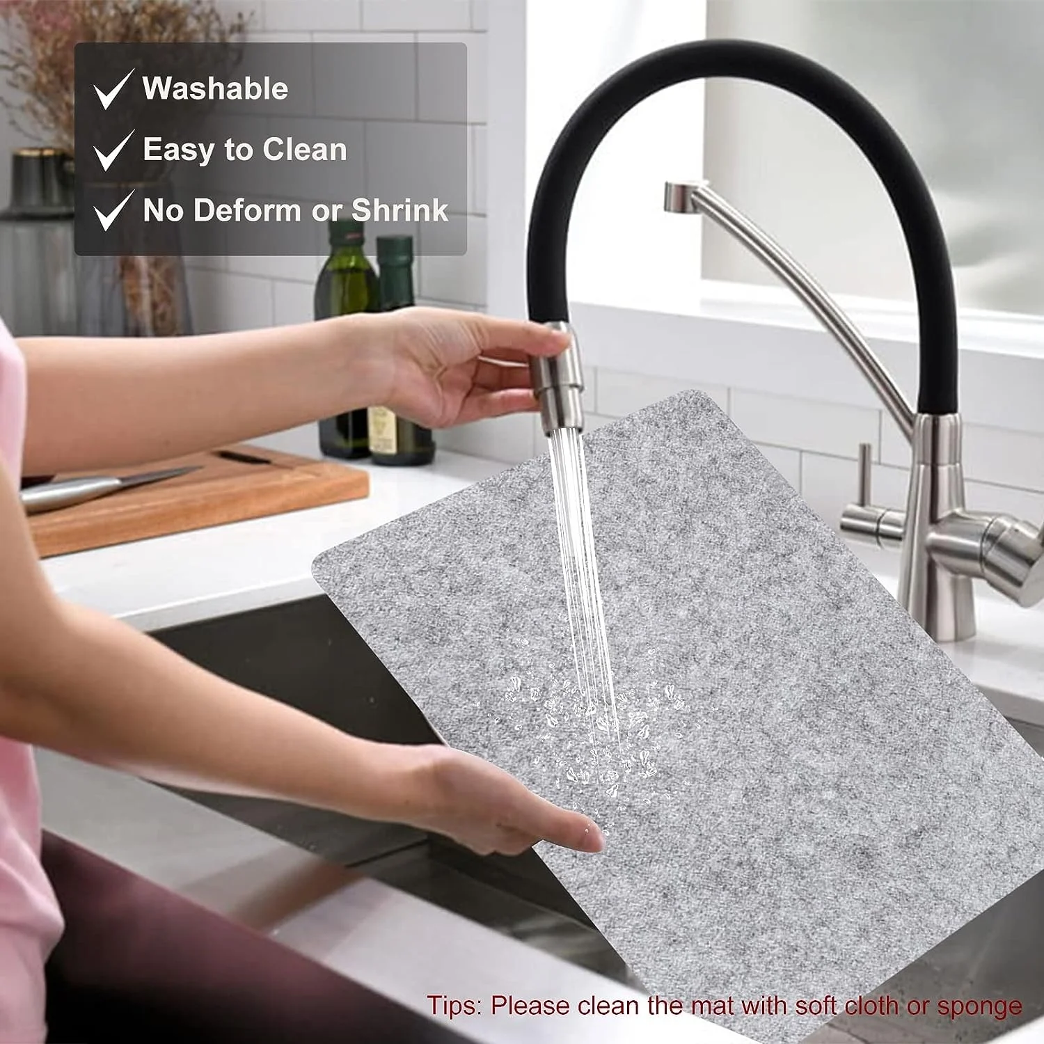 Light Grey Felt Table Runner and Placemat Set with Coasters and Cutlery Bags for Home Kitchen Restaurant Hotel Dining Table