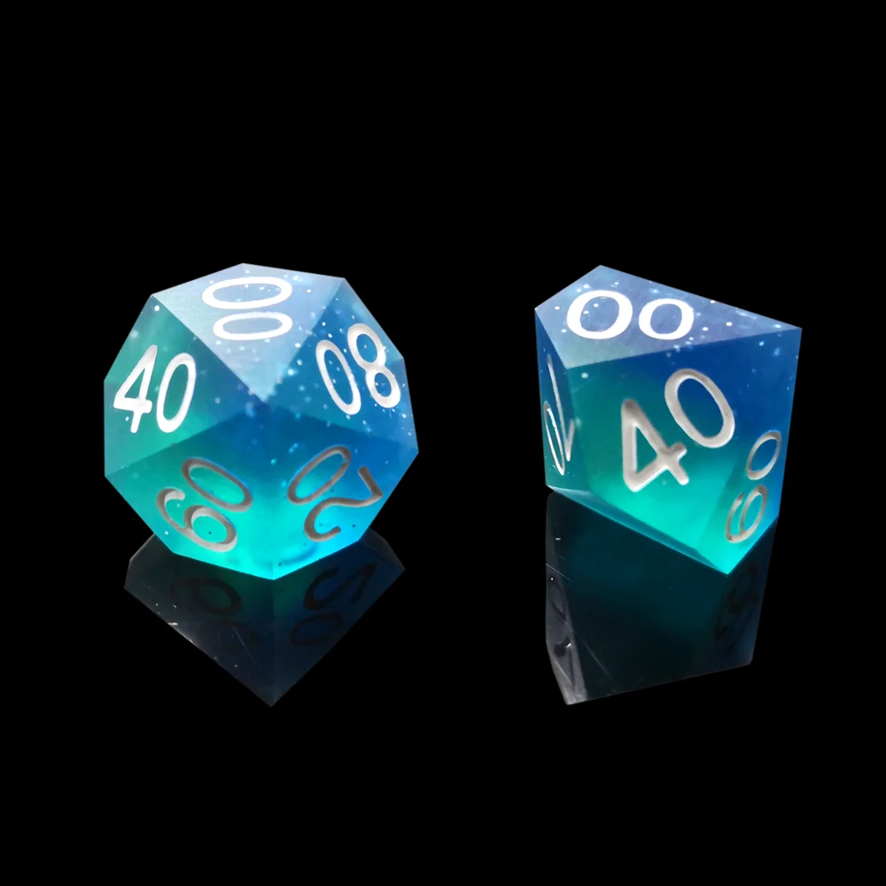 Super Sharp Gamer Dice Set of 7 D4 D6 D8 D10 D12 D20 Handmade Starry Sky Blade Games Metal Dice Resin Polyhedral Backgammon Dice
