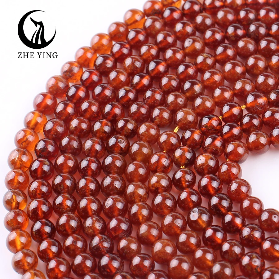 Zhe Ying 6/8/10mm Orange Garnet Beads Heailing Crystal Ruby Sapphire Beads Bracelet Gemstone Necklace Orange Garnet Beads