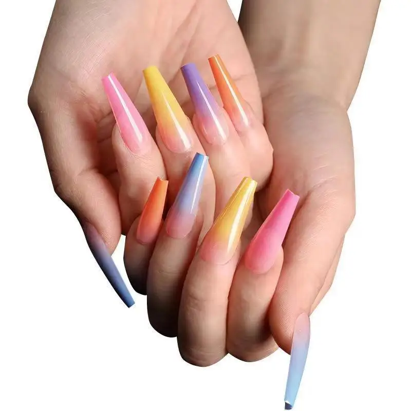 Wholesale Private Brand Long Gradual Color Popular Salon Nail Square Gel False Artificial Nail French Pressing Nail