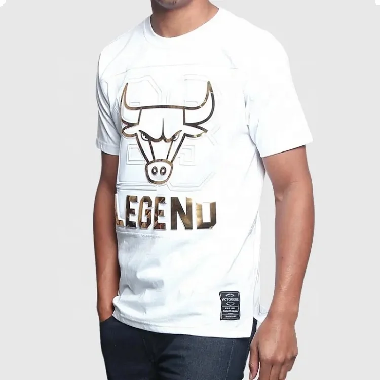 Hot Custom Men T-shirts Tee Yarn Cotton O Neck Premium Screen Print Embossed Graphic T Shirt