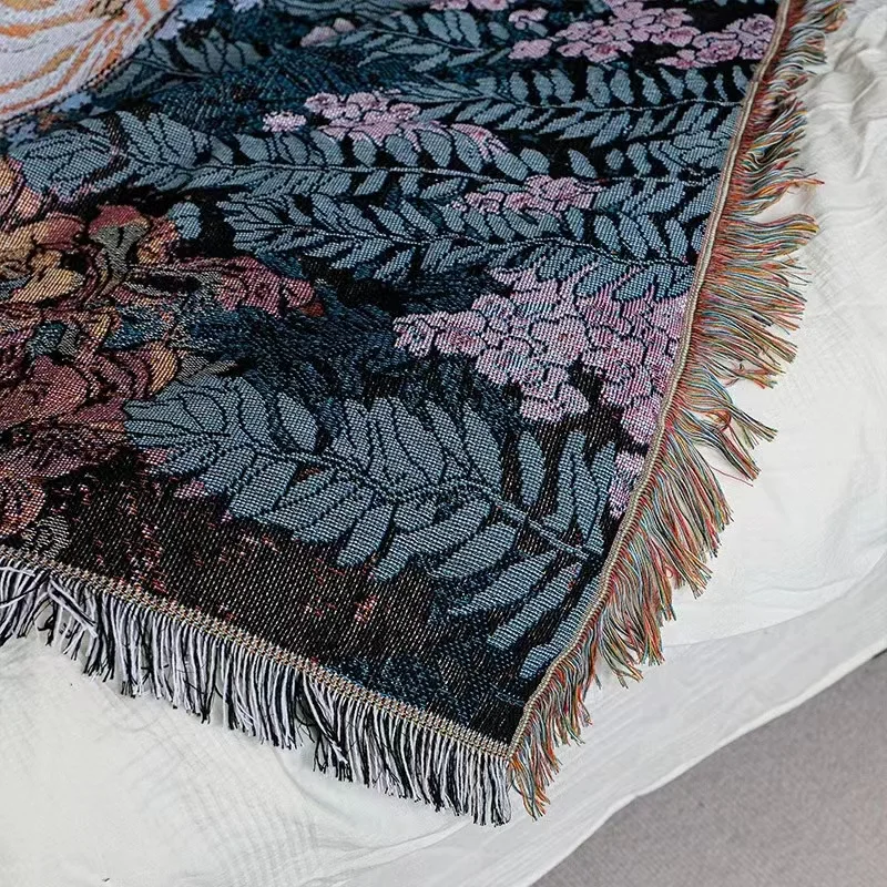 American Flower Bed Sofa Decoration Boho Jacquard Blanket Custom Tapestry Patchwork