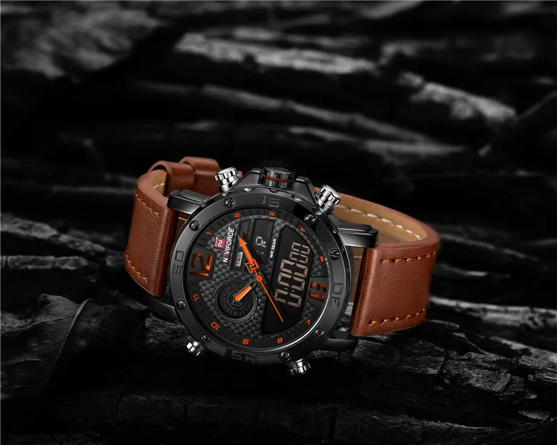 Luxury Leather Sport NAVIFORCE Men Watch Quartz Waterproof Wrist Watch 9134