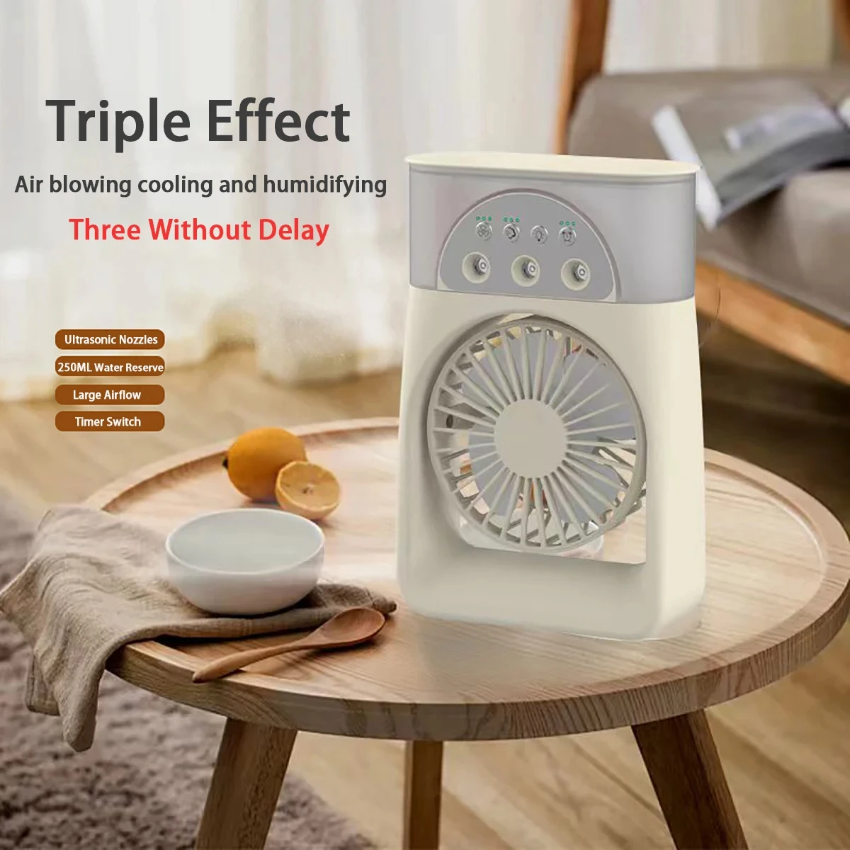 Rechargeable Humidifier Cooling Fan  3 Hole Spray  Air Conditioner Portable Desktop Mini Electric Fan Water Mist Fun