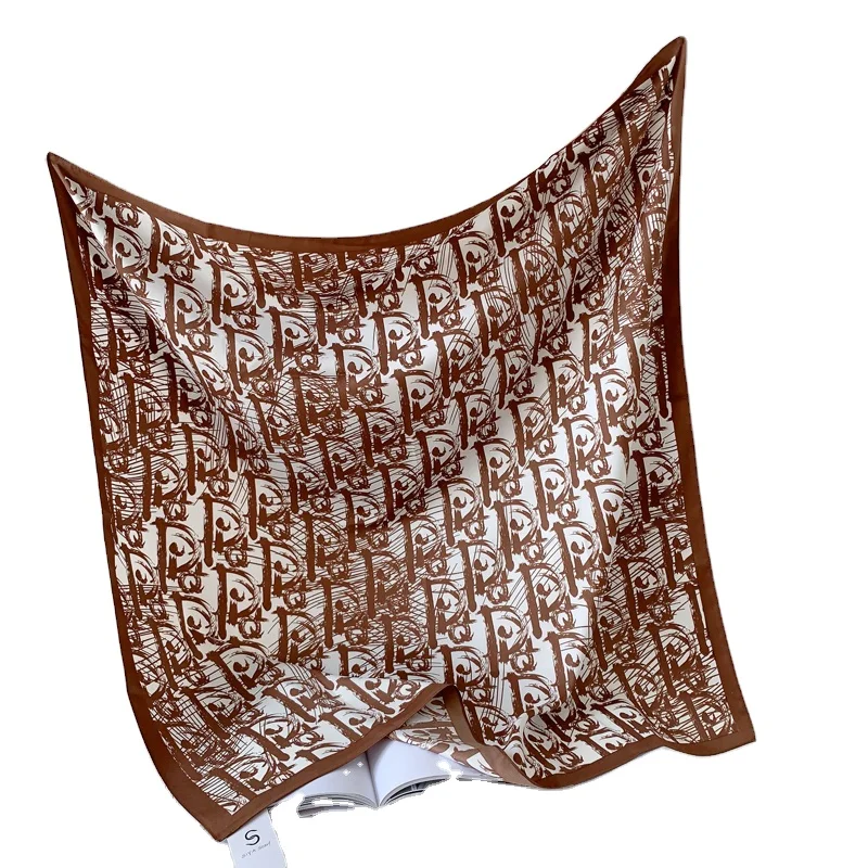 Hot Sale Custom Luxury 90cm Silk Scarf Luxury Brand Designer Hair Scarf Print Head Scarf Large Handkerchief Hijab Shawl