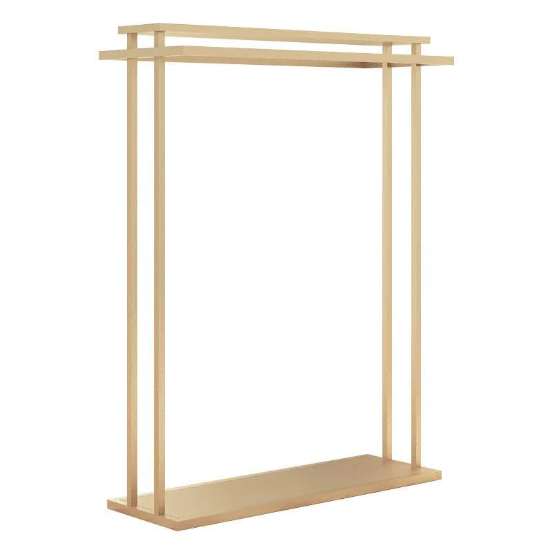 
Gold Metal Retail Clothing Shop Shelving Fashion Stainless Steel Double Rail Garment Display Rack for Clothes Showrooms 