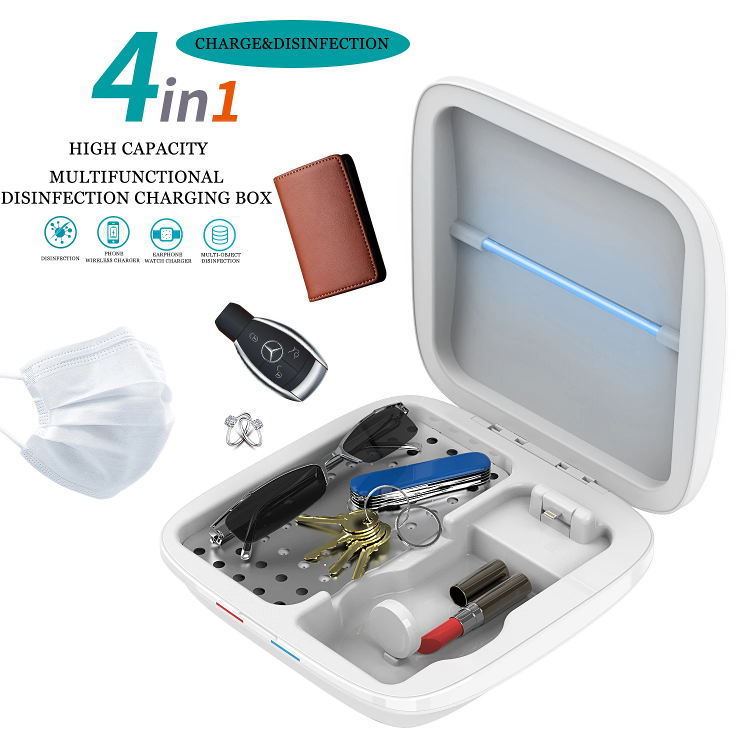 2020 3 In 1 Sterilizer Wireless Charging Uv-clean Phone Sanitizer Box Uv Lights Phone Disinfector Uv Sanitizer Sterilizer Box