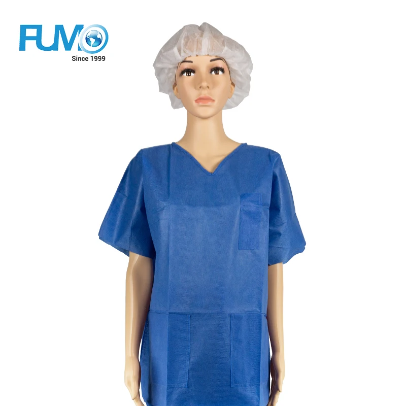PP/SMS Patient gown suit Disposable scrub suits patient gown with V-collar or round collar