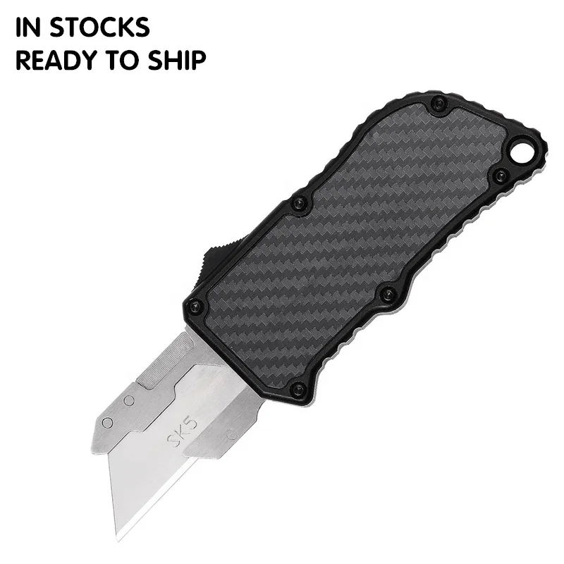 UK-1706 EDC Aluminum Alloy Shell Double Action Auto blade Box Cutter Razor Knife OTF Pocket Knife