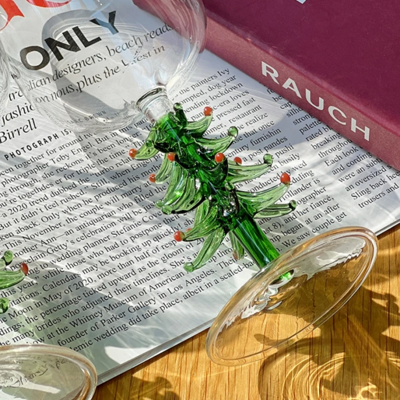 Custom Handblown Heat Resistant Antique Colorful Borosilicate Glass Wine Cups Christmas Tree Wine Glasses Red Wine Goblet Glass