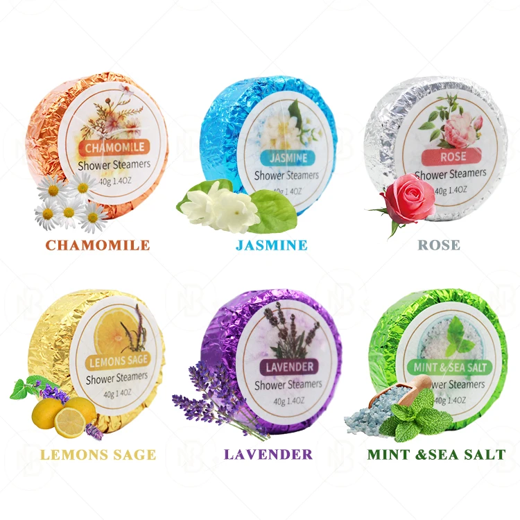 Custom Wholesale Good Grade 100% Organic Essential Oil Scented Shower Steamer Packaging 12 Tablets