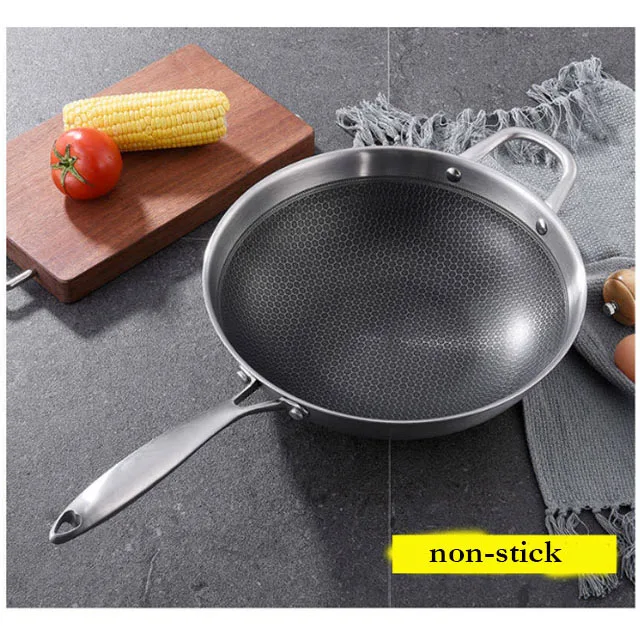 SUPER SEPTEMBE30-32CM 304 stainless steel non-stick coating round deep frying pan induction cooker egg fry pan