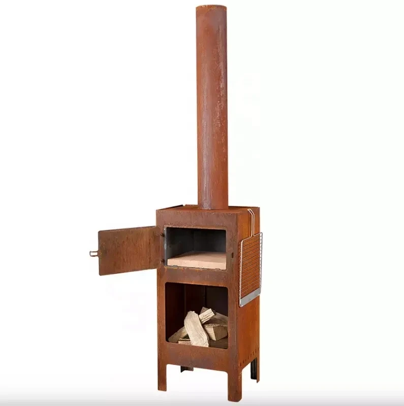 Уличная дровяная печь для пиццы из кортеновой стали барбекю-камина