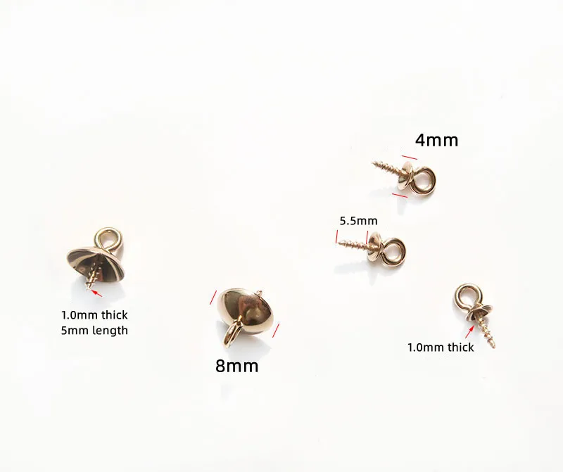 Stainless Steel Cup Pearl Bail Pin Peg Pendants Gold Screw Eye Pinch Bails for Jewelry Making