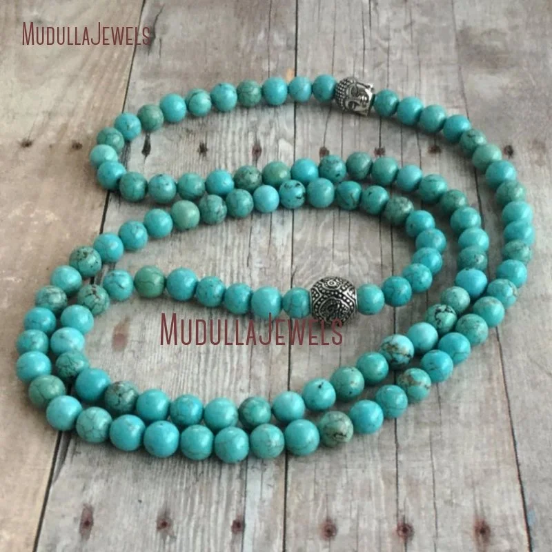 WMB18357 African Opal Beads Yoga Jewelry Mala Necklace Sterling Silver OM Buddha Wrap Bracelet 108 Mala Gemstone Prayer Beads