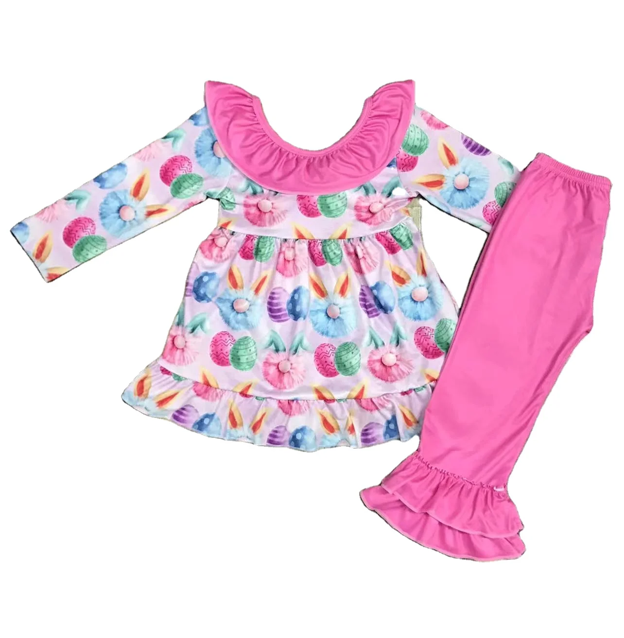 colorful eggs print new updated kids Easter Day bunny clothing wholesale boutique clothing set