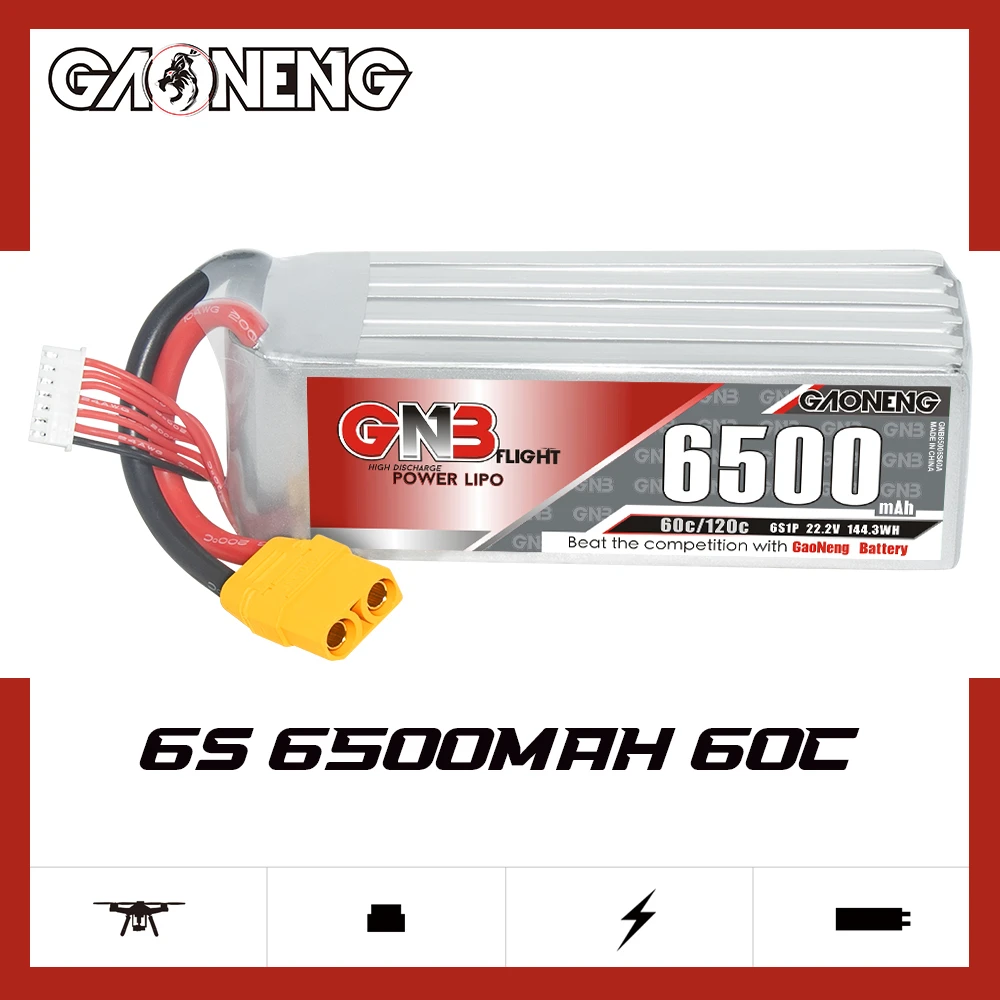 GNB GAONENG 6500mAh 6S 22.2V 60C 120C XT90 RC Air Drone LiPo battery High Discharge C rating Performance helicopter