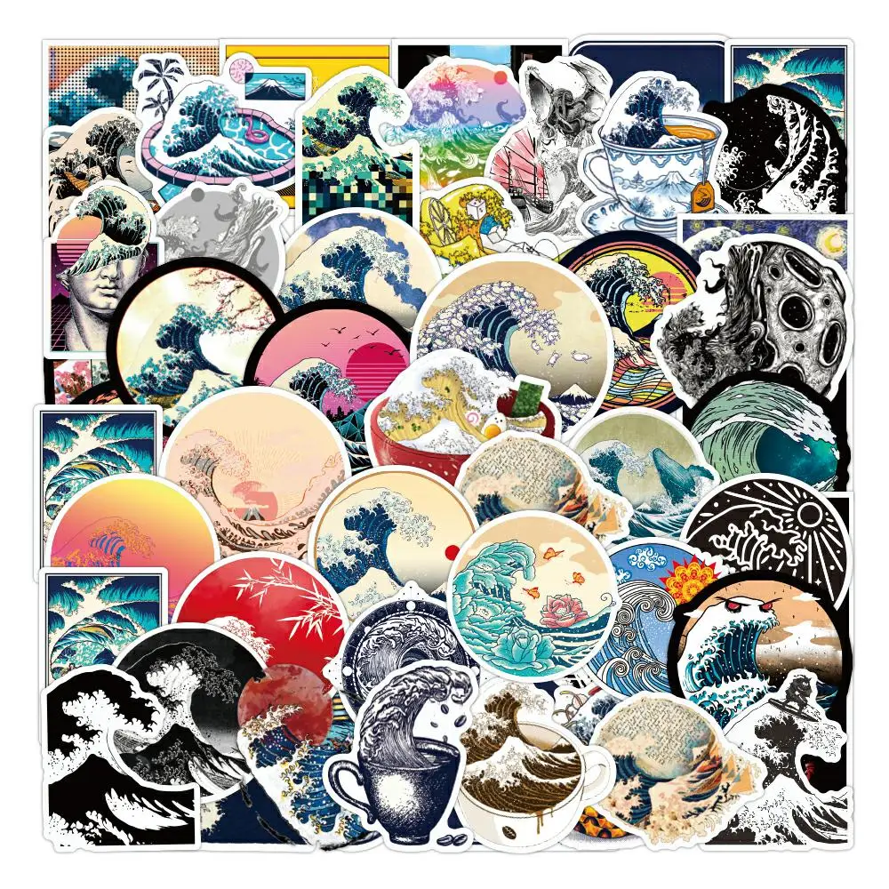 50 Pcs Japanese Art Painting Beach Wave Collection Stickers Scrapbook Diary Paper Decals Waterproof Vinyl Custom Stickers