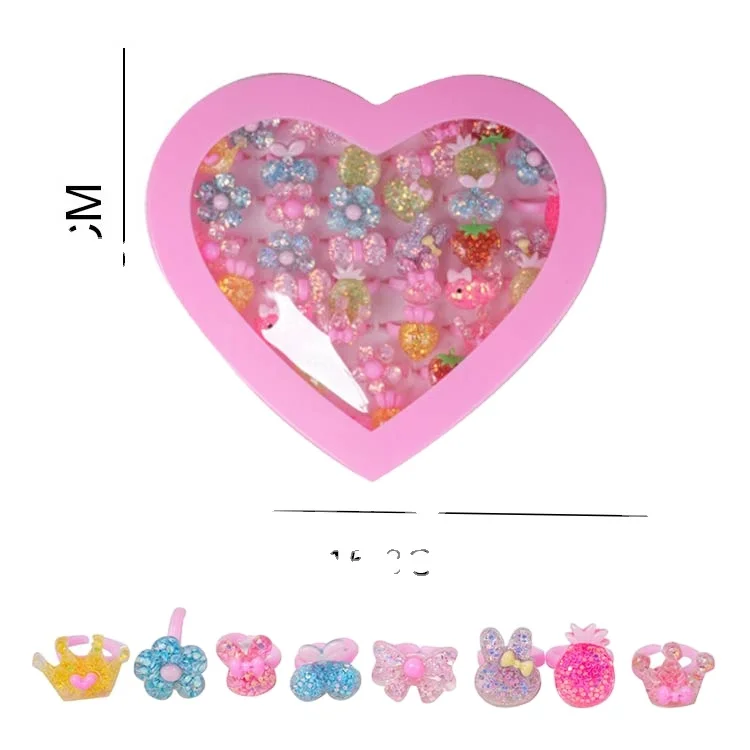 Fashion Metal Pink Ring Boxing Ring for Kids Wholesale Plastic Zinc Alloy Heart Silver Plated Agate Engagement Rings 3 Pcs/box