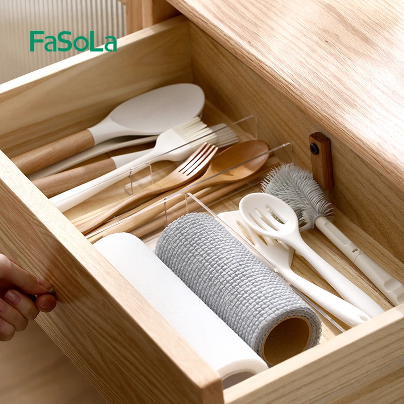 FaSoLa Drawer Dividers Organizers 2 Pack Kitchen Drawer Organizer Clear Plastic Drawers Separators for Bedroom Bathroom Closet