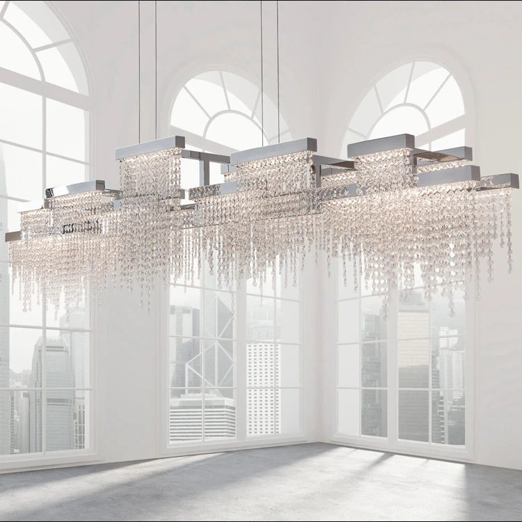 Custom Villa Living Room Hanging LED K9 Crystal Chandeliers Ceiling Luxury Square Dining Table Pendant Light