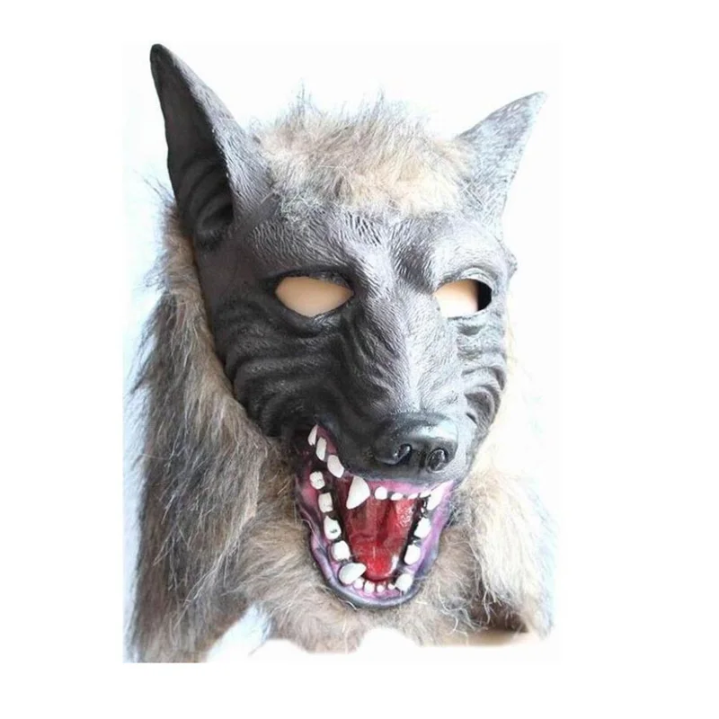 Латексная маска волка с мехом для косплея животных для вечеринки на Хэллоуин