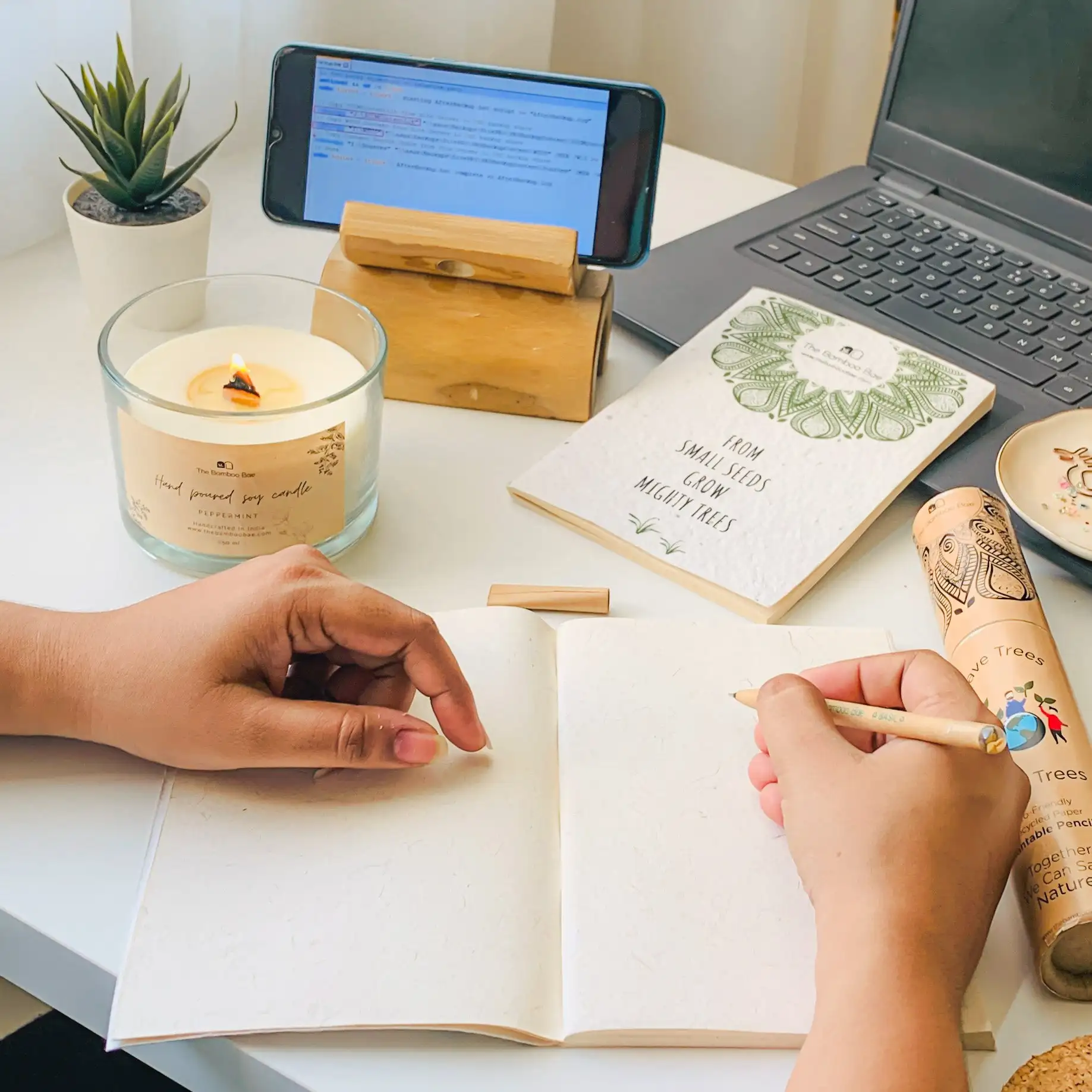 A5 Eco Friendly Notebook Handmade Recycled Paper with  Seed Cover Notepad Plantable pencil with seeds Notebook for gift