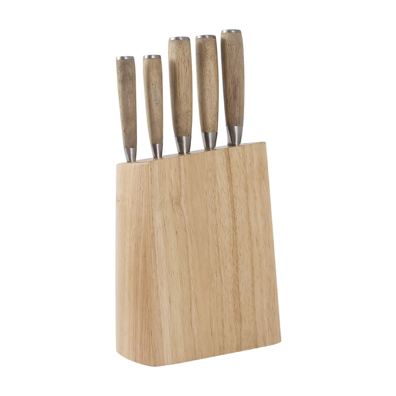 2024 best selling 6pcs kitchen knife wooden block set rubber wood handle