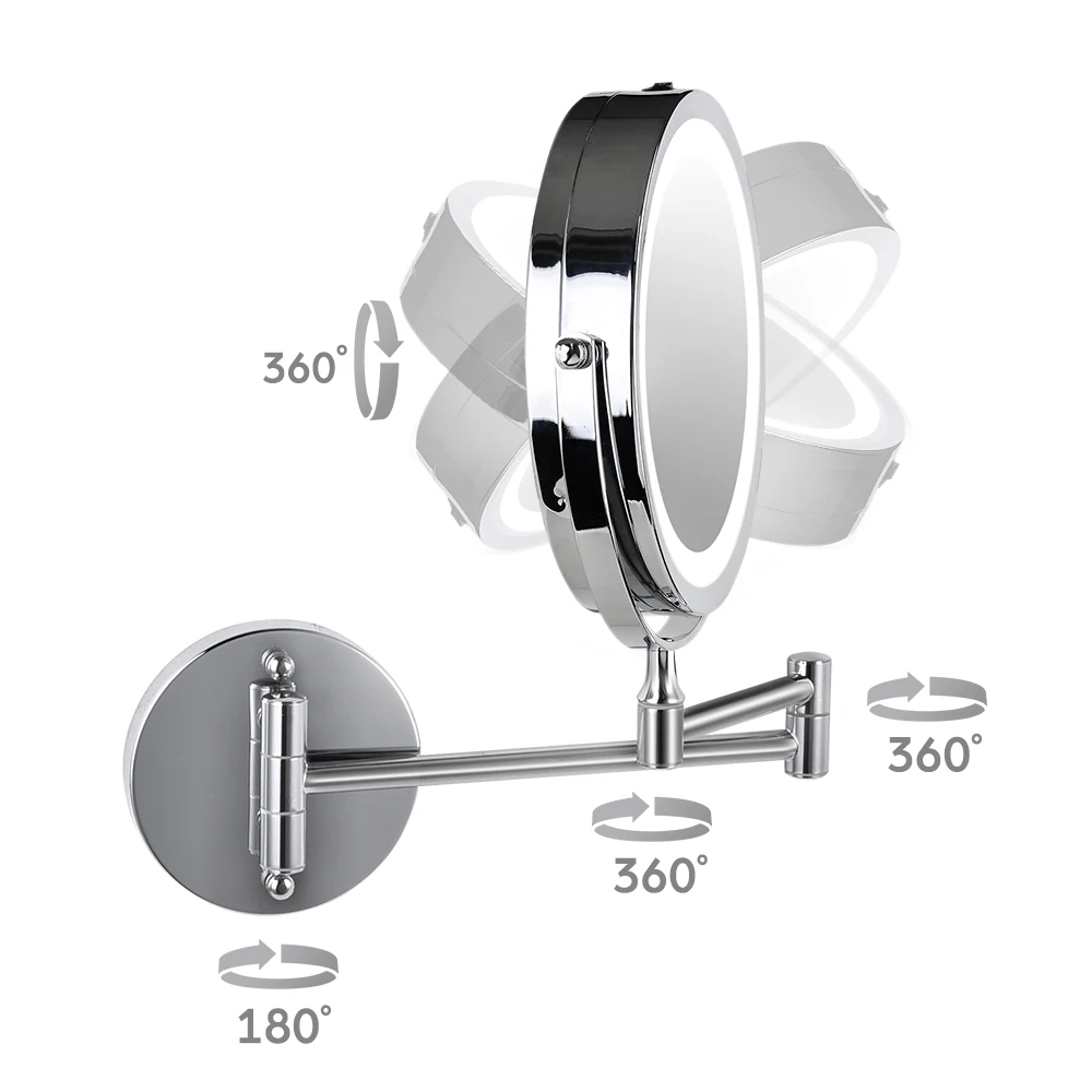 Hot Selling Classic Double Sides Magnifying Round Wall Cosmetic Shaving Mirror With Led Light For Hotel Bathroom