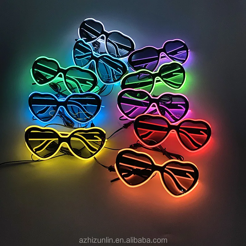 Zhizunlin Party Heart EL Wireless LIght Up Glasses Fluorescent Neon Rave Glow LED Light Glasses