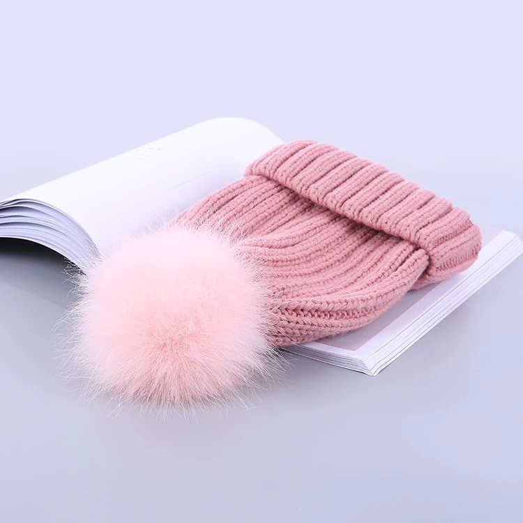 
2020 NEW Arrival High quality artificial fox Fur Winter kids knitted winter hat for Adults and children 