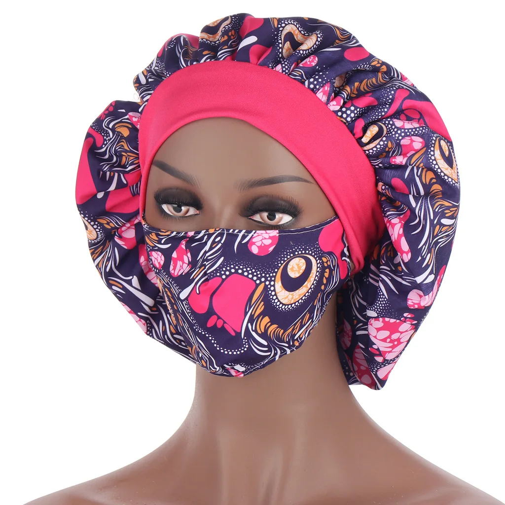 
new Fashion Muslim Women Polyester Print Mask Base Cap Turban Hat Set 