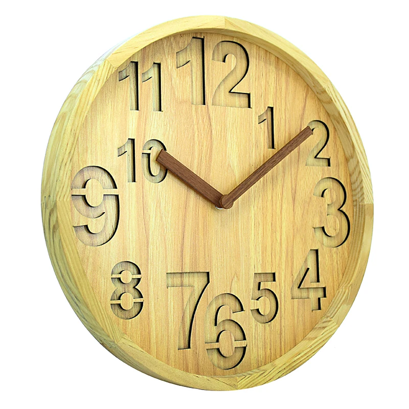 Laser engraved numbers hollow wooden wall clocks