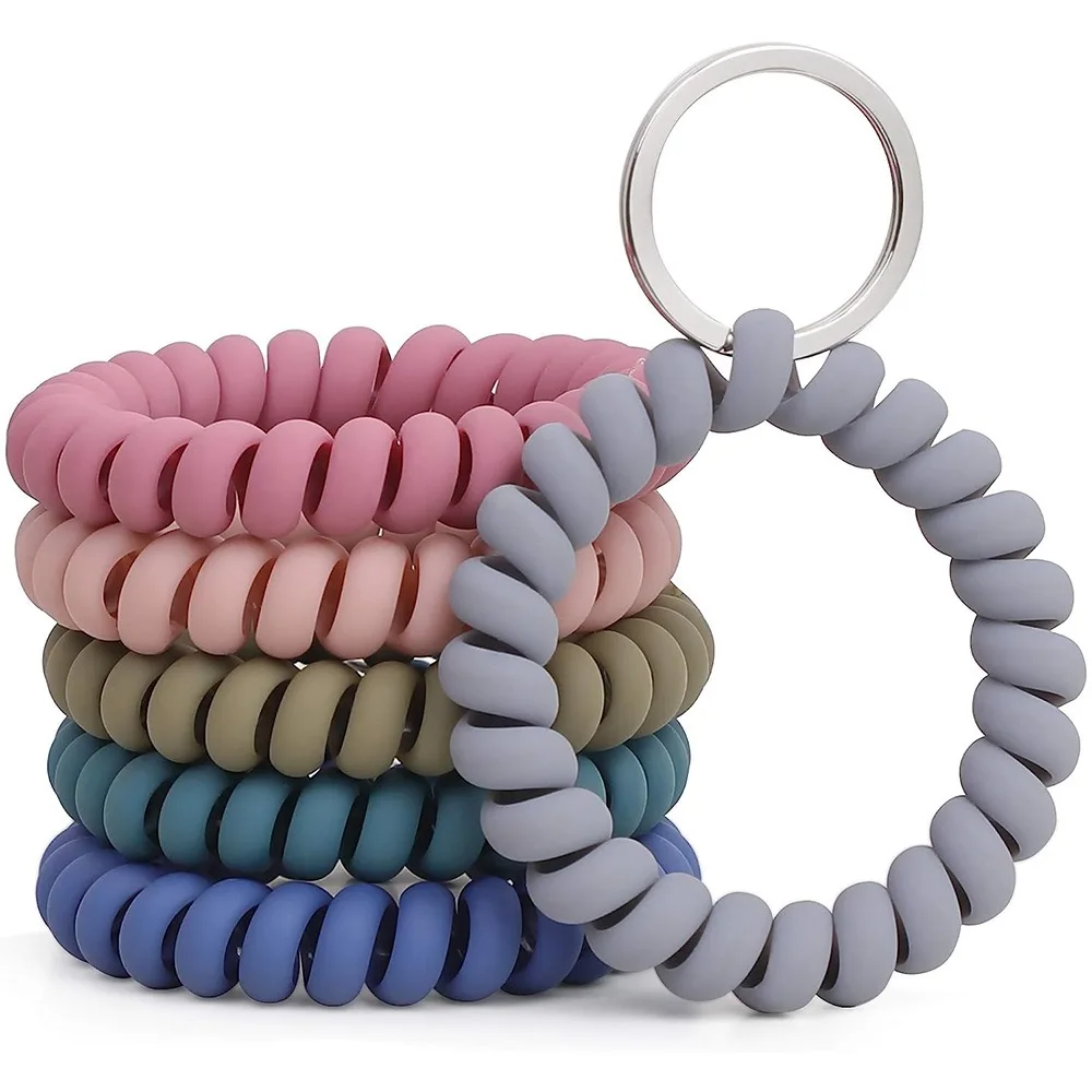 Stretchable Wristband Wristlet Keychain Wrist Key Chain Spring Holder Ring Gym Sport Elastic Flexible Spiral Coil Band Bracelet