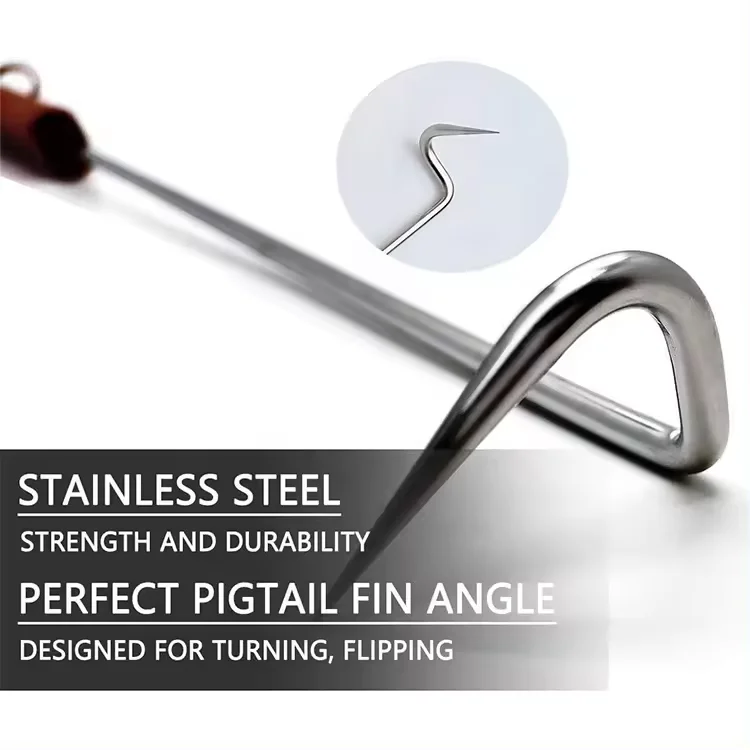 2 Pcs 17 Inch Meat Hook Flippers Turners Pigtail Food Flippers with Stainless Steel Shafts