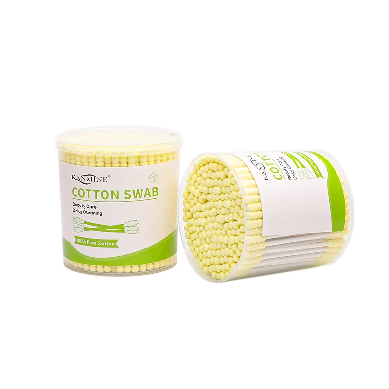 Absorbent Natural 200 Pieces Yellow Double Screw Head Paper Stick Cotton Swab Suitable for Ear Hygiene and Makeup Removal