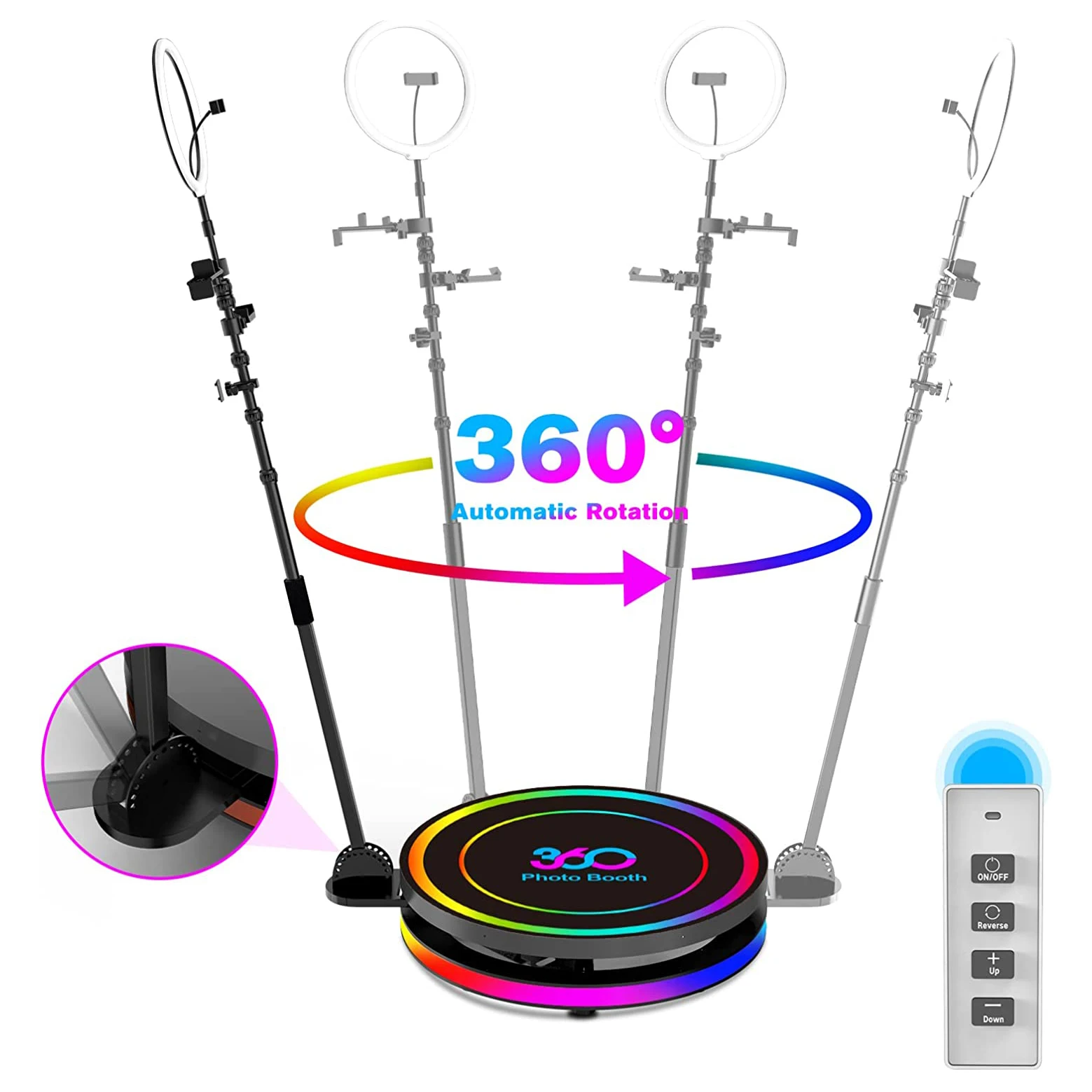 360 degree photo booth remote automatic rotating wedding business on-line concert video dance show video booth