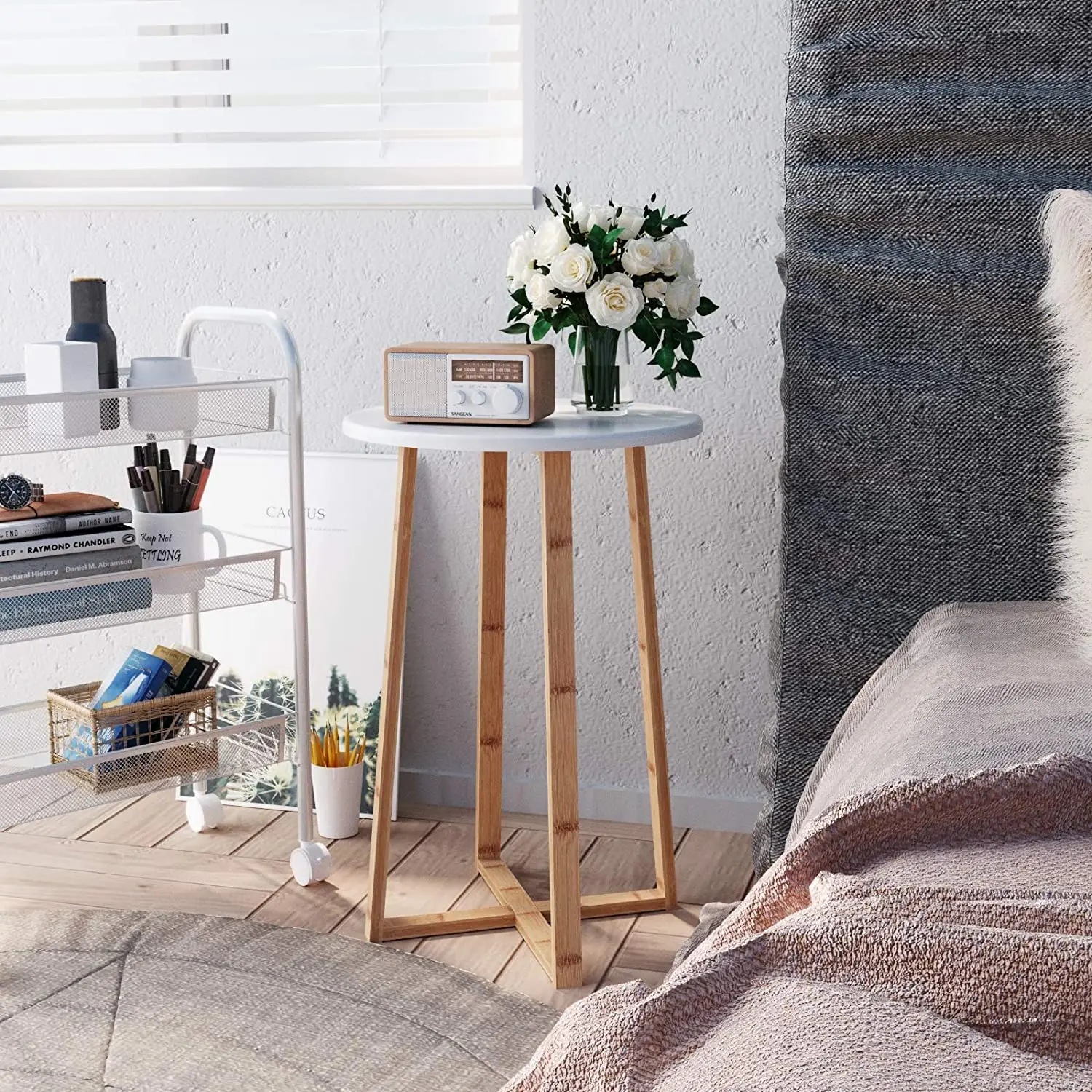 bamboo wood bedSide Table Modern Nightstand Round Side End Accent Coffee Table for Living Room Bedroom Balcony